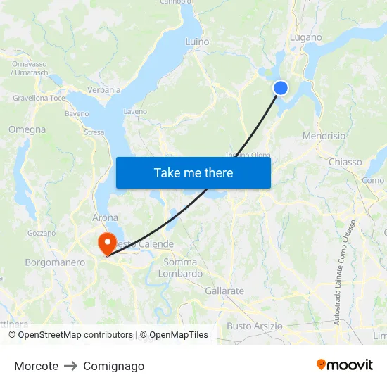 Morcote to Comignago map