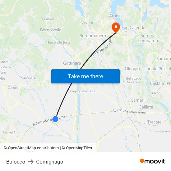 Balocco to Comignago map