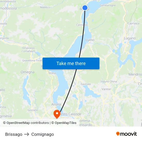 Brissago to Comignago map