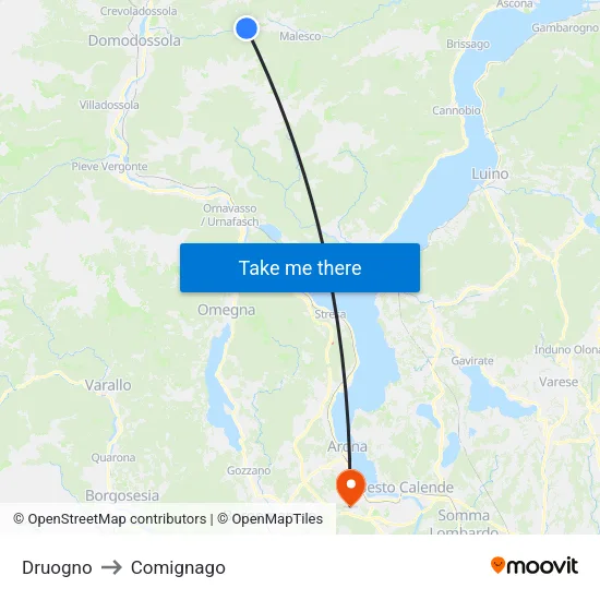 Druogno to Comignago map