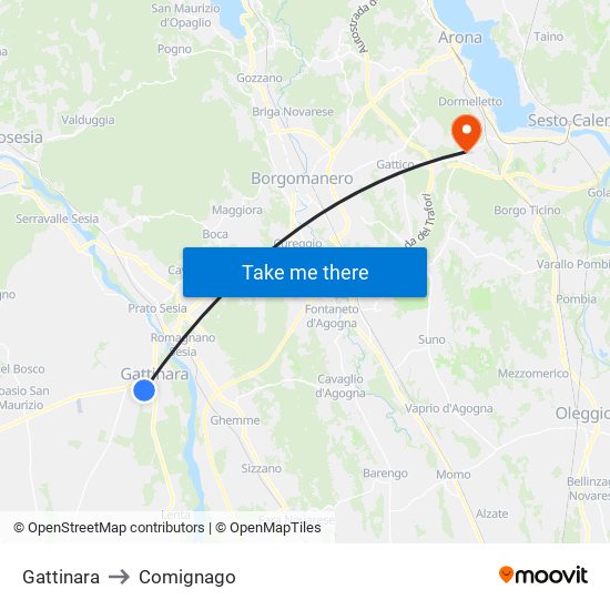 Gattinara to Comignago map