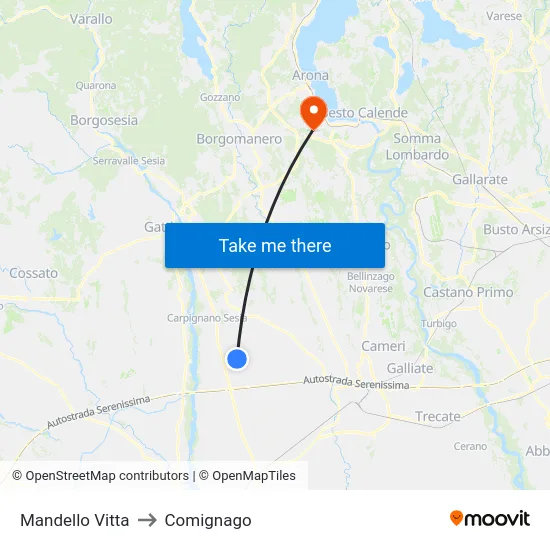 Mandello Vitta to Comignago map