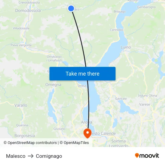 Malesco to Comignago map