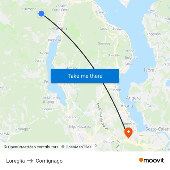 Loreglia to Comignago map