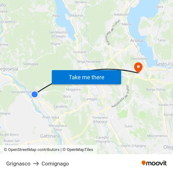 Grignasco to Comignago map