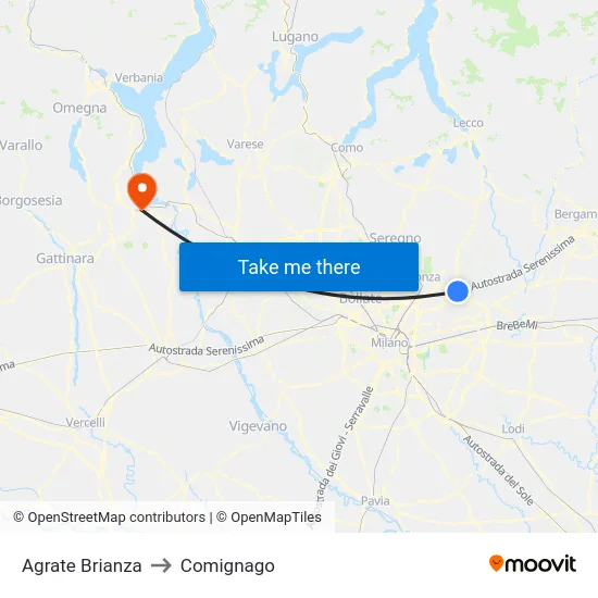 Agrate Brianza to Comignago map