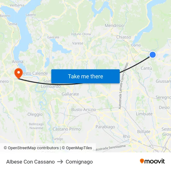 Albese Con Cassano to Comignago map