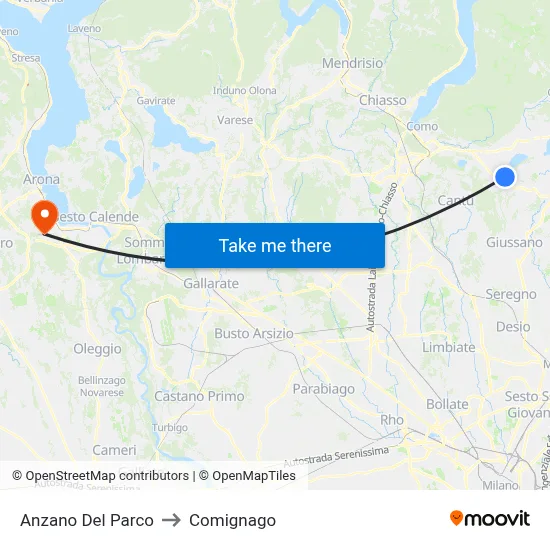 Anzano Del Parco to Comignago map