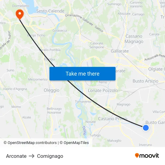 Arconate to Comignago map