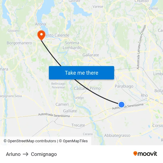Arluno to Comignago map
