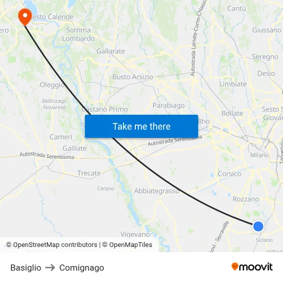 Basiglio to Comignago map