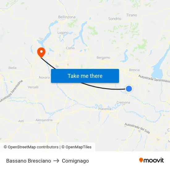 Bassano Bresciano to Comignago map