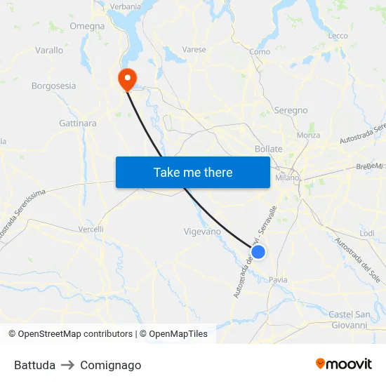 Battuda to Comignago map