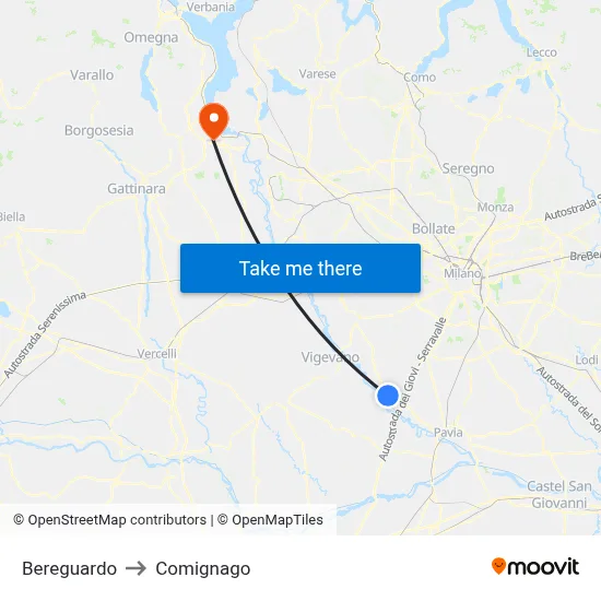 Bereguardo to Comignago map