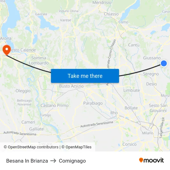 Besana In Brianza to Comignago map