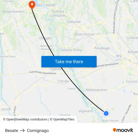Besate to Comignago map