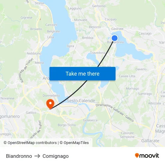 Biandronno to Comignago map