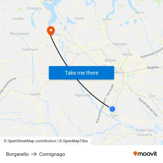 Borgarello to Comignago map