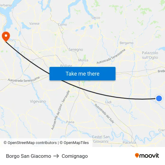 Borgo San Giacomo to Comignago map