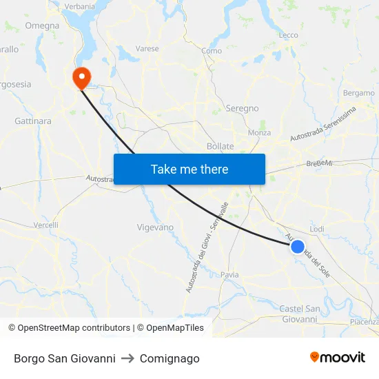 Borgo San Giovanni to Comignago map