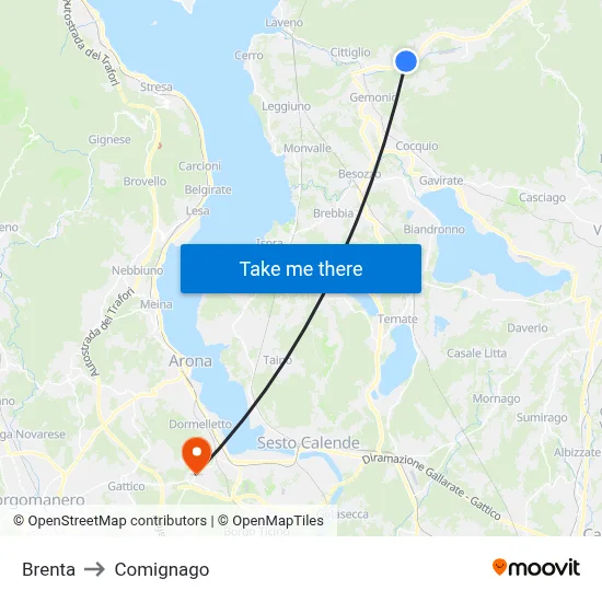 Brenta to Comignago map