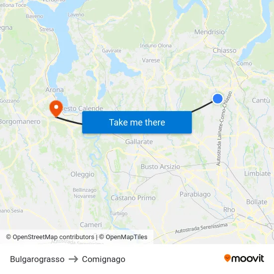 Bulgarograsso to Comignago map