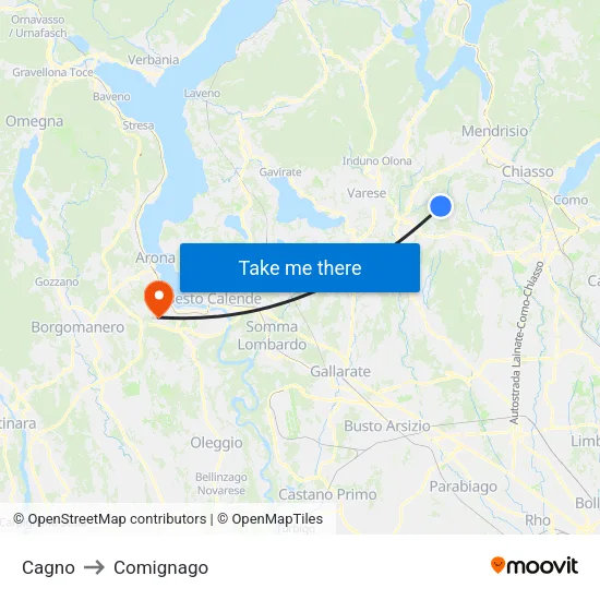 Cagno to Comignago map