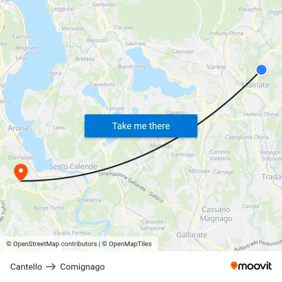 Cantello to Comignago map
