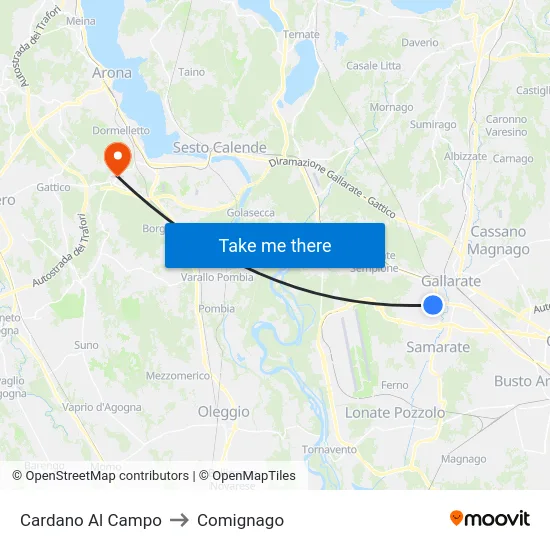 Cardano Al Campo to Comignago map