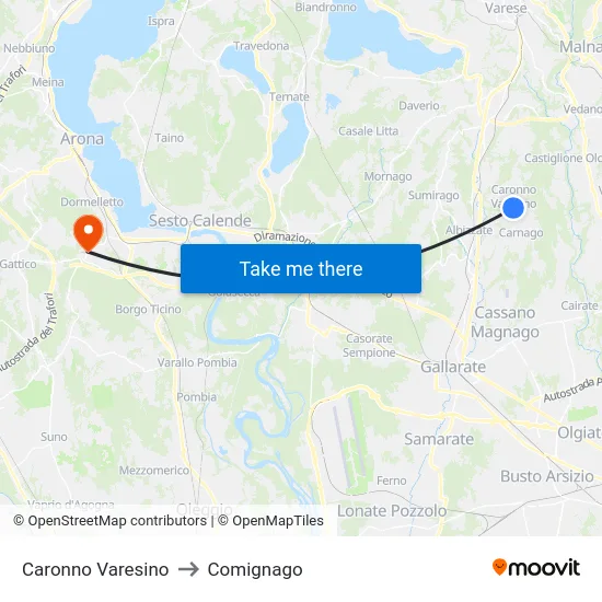 Caronno Varesino to Comignago map
