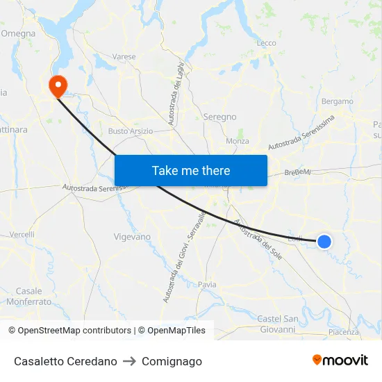 Casaletto Ceredano to Comignago map