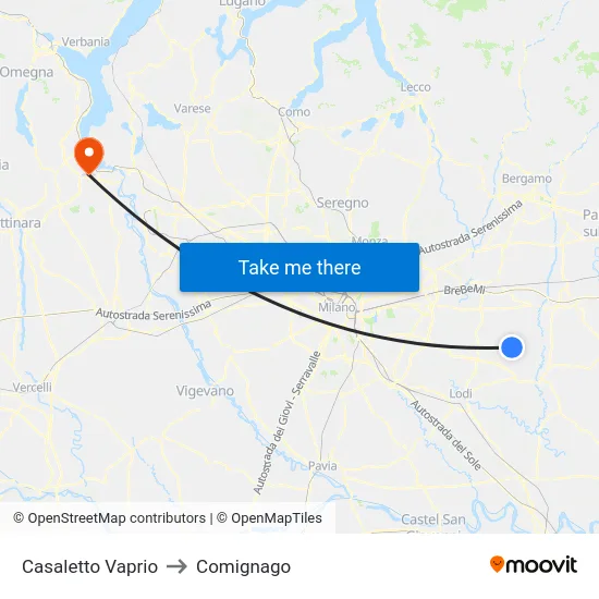Casaletto Vaprio to Comignago map