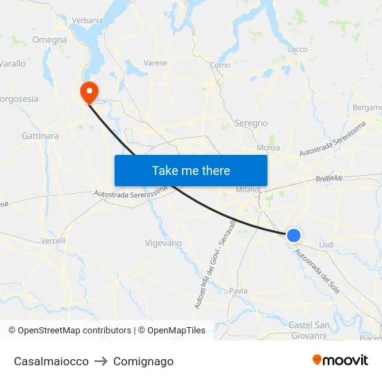 Casalmaiocco to Comignago map