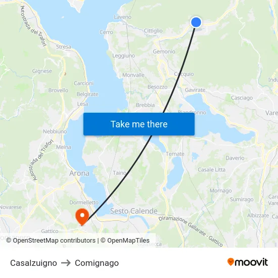 Casalzuigno to Comignago map