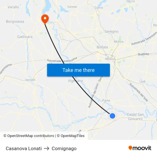 Casanova Lonati to Comignago map