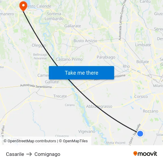 Casarile to Comignago map
