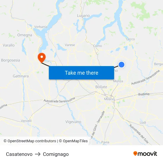 Casatenovo to Comignago map