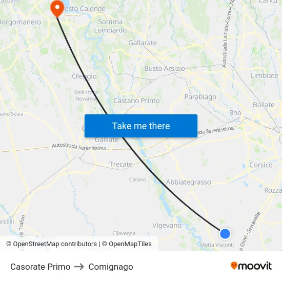 Casorate Primo to Comignago map