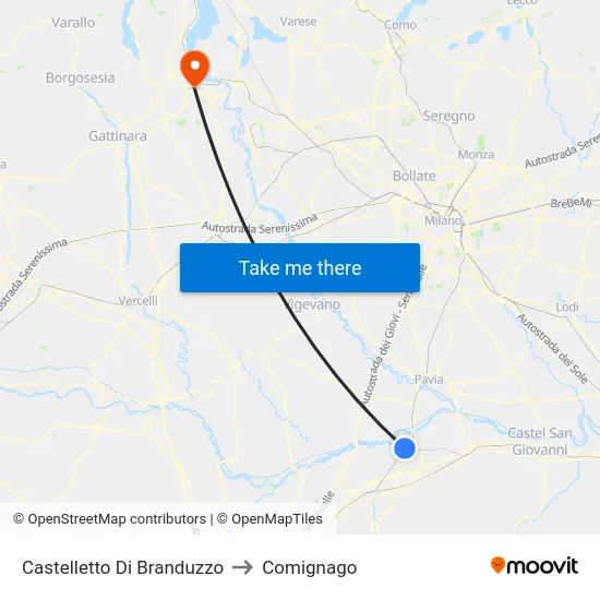 Castelletto Di Branduzzo to Comignago map