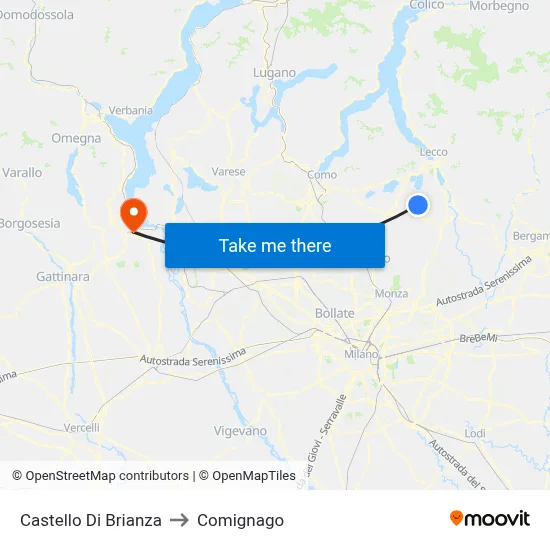 Castello Di Brianza to Comignago map