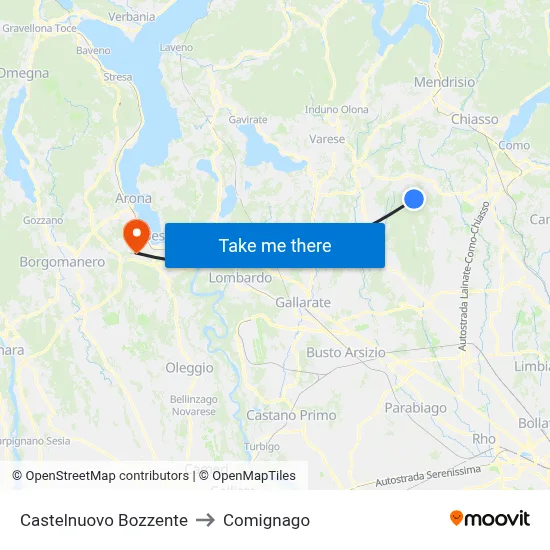 Castelnuovo Bozzente to Comignago map