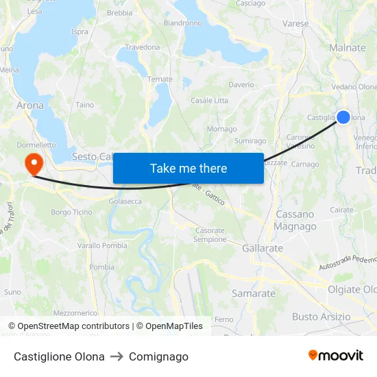 Castiglione Olona to Comignago map