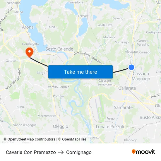 Cavaria Con Premezzo to Comignago map