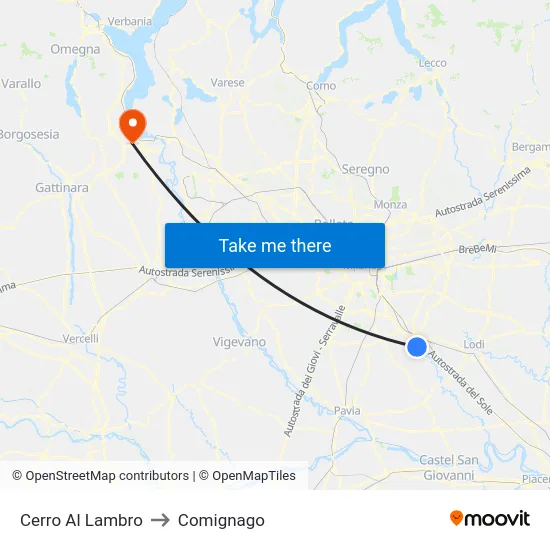Cerro Al Lambro to Comignago map