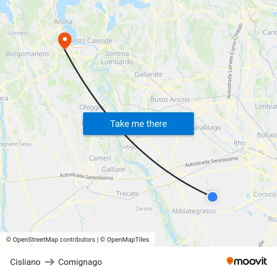 Cisliano to Comignago map