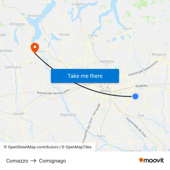 Comazzo to Comignago map