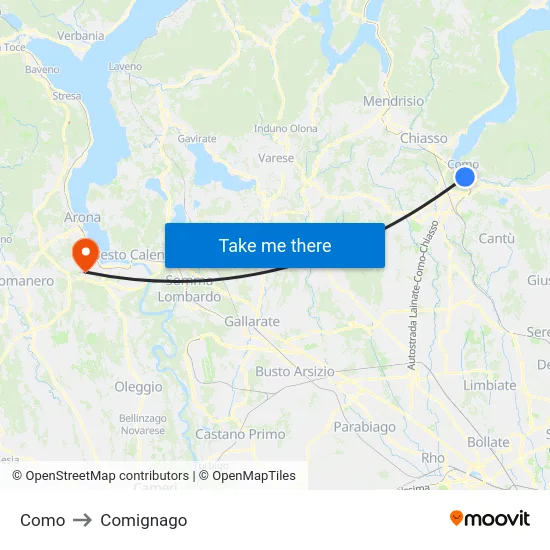Como to Comignago map
