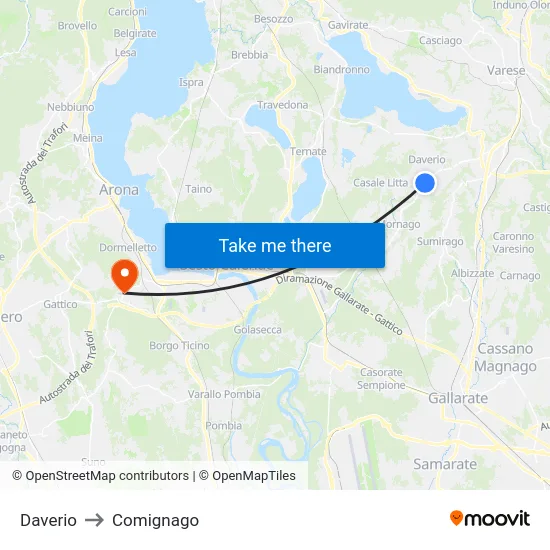 Daverio to Comignago map