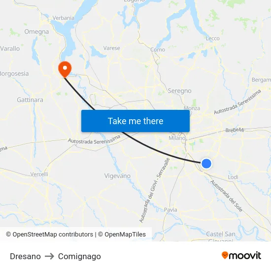 Dresano to Comignago map