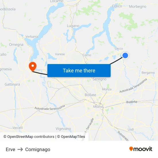 Erve to Comignago map